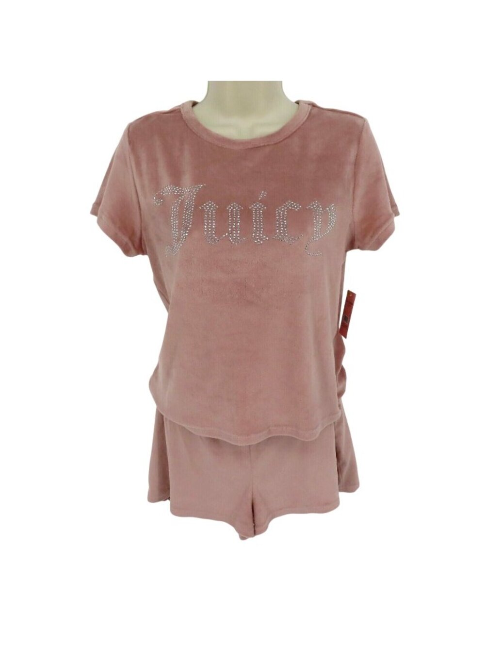Juicy Couture Women Medium Dusty Pink Bling Velour Shirt Shorts Pajama Set NEW